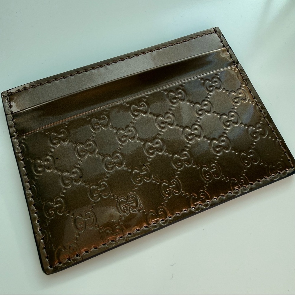 Gucci Bronze Microguccissima Leather Card Holder - Picture 2 of 7